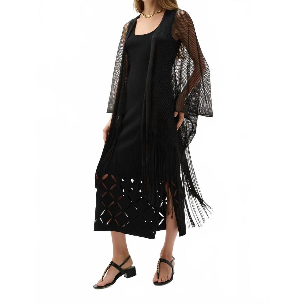 NEW JOSEPH RIBKOFF woven open stitch draped cover up in black